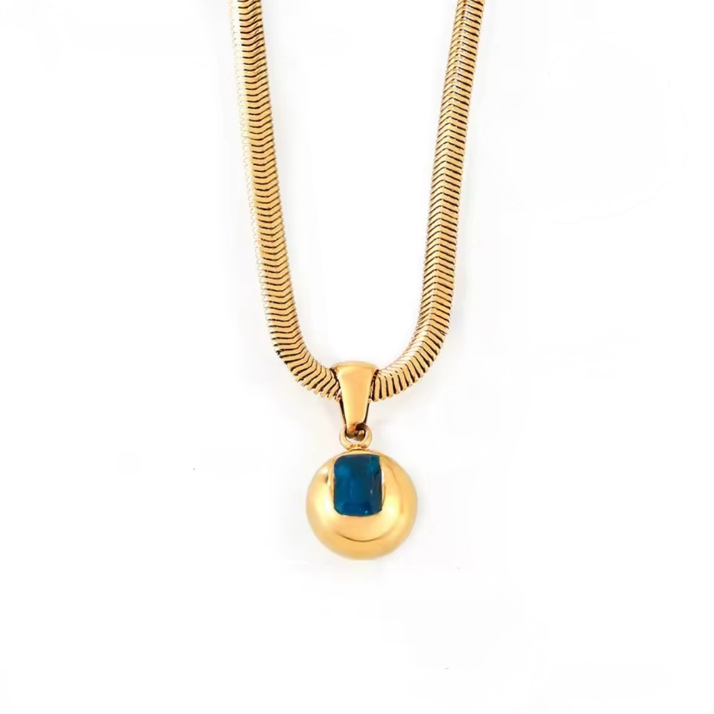 NEW 18K GOLD PLATED BLUE ZIRCON PENDANT – HERRINGBONE NECKLACE